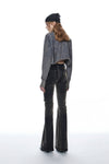 OUDE WAAG 25 Early Autumn Washed Stretch Denim Flared Pants OW-OW-25PF-PT06C1BU690-SL Dark Blue(PT05C1BL094)
